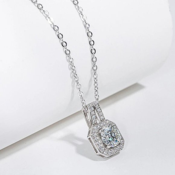 Certified 2ct. t.w. Moissanite Diamond Square Halo Pendant Necklace NEW - Picture 4 of 15